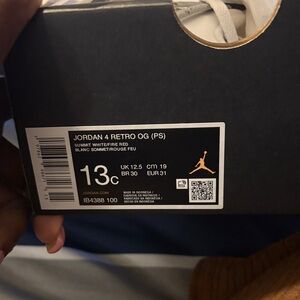 Brand New Never Worn Jordan 4 Retro OG in White and Red